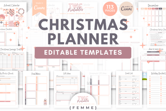 Christmas Planner Canva Templates /FEMME: Organize Your Holiday Season