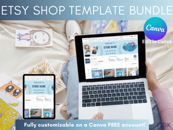 Elevate Your Etsy Shop with Blue Boho Canva Templates